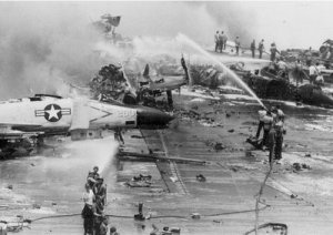 Worst naval accident since WWII.  McCain's plane was struck by a missile aboard the USS Forrestal.